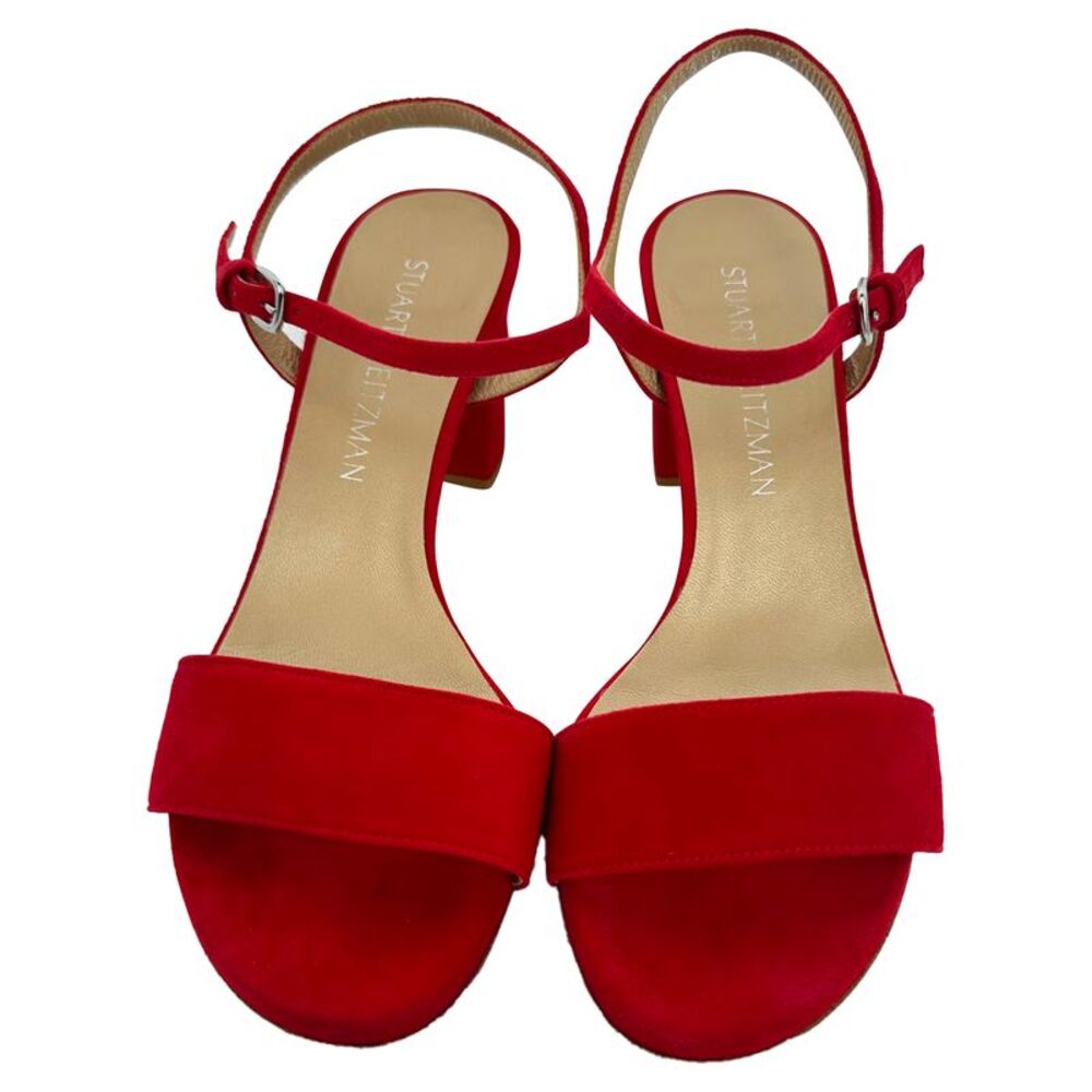 Stuart Weitzman Ankle Strap Sandal Heels in Red Suede - Picture 3 of 12